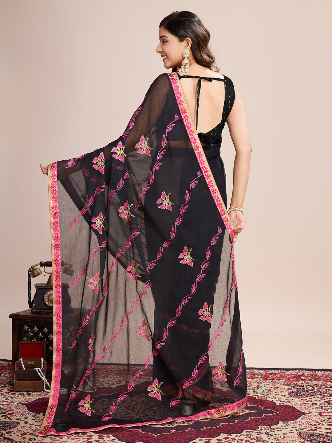 Designer Embroidered Georgette Saree | Digital Print for Weddings & Festive Celebrations