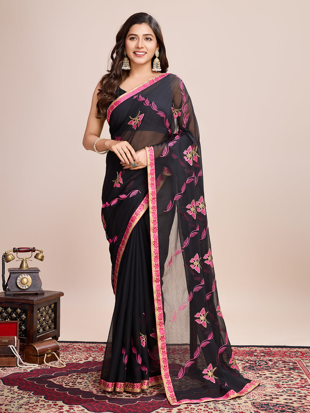 Designer Embroidered Georgette Saree | Digital Print for Weddings & Festive Celebrations