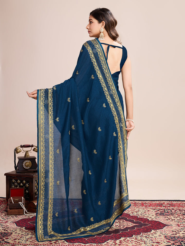 Designer Vichitra Silk Saree | Embroidery Work | Perfect Partywear