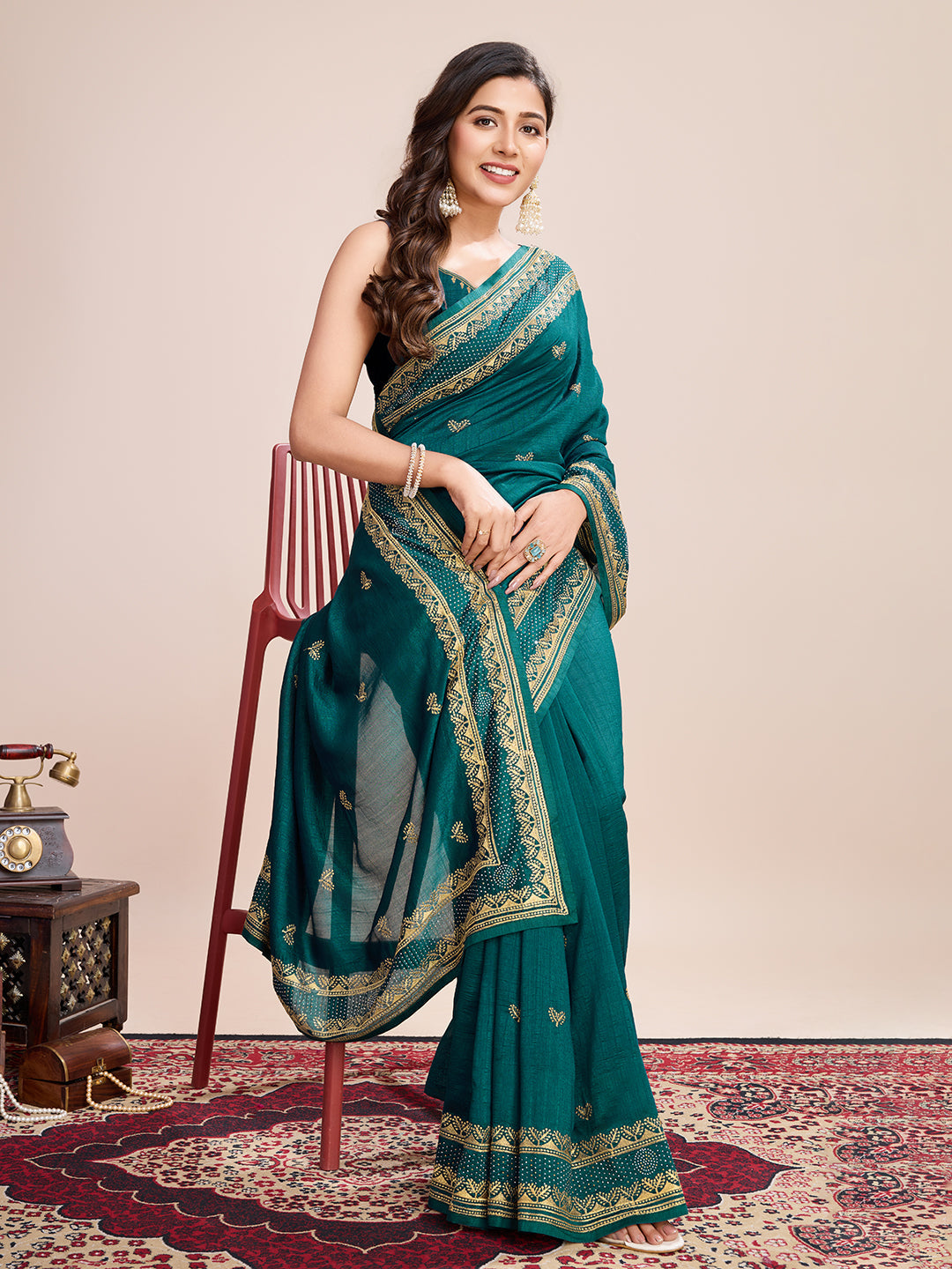 Designer Vichitra Silk Saree | Embroidery Work | Perfect Partywear