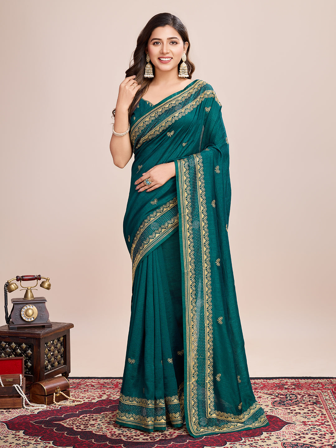 Designer Vichitra Silk Saree | Embroidery Work | Perfect Partywear