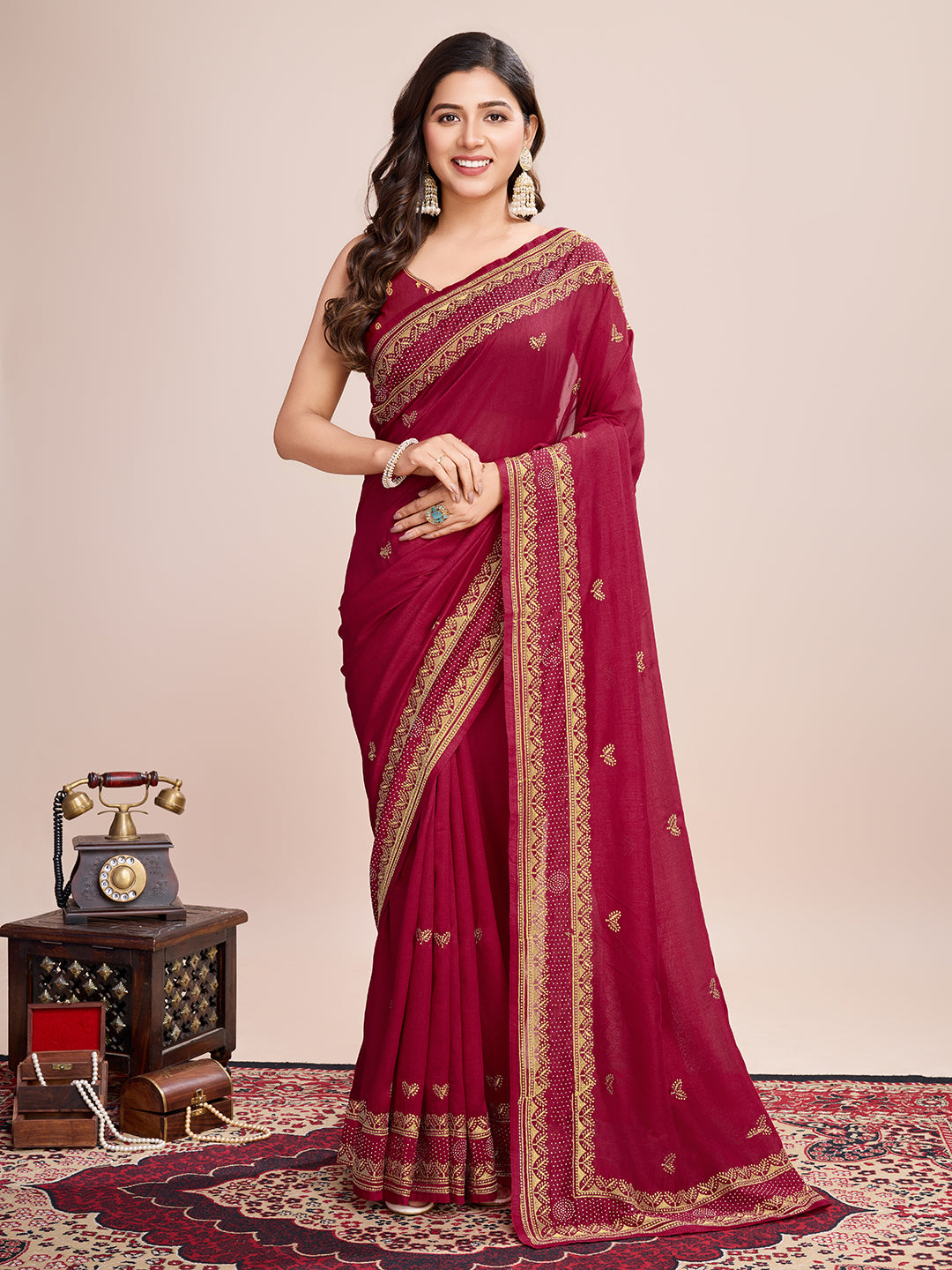 Designer Vichitra Silk Saree | Embroidery Work | Perfect Partywear