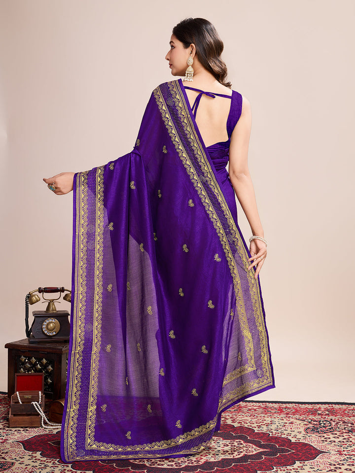 Designer Vichitra Silk Saree | Embroidery Work | Perfect Partywear