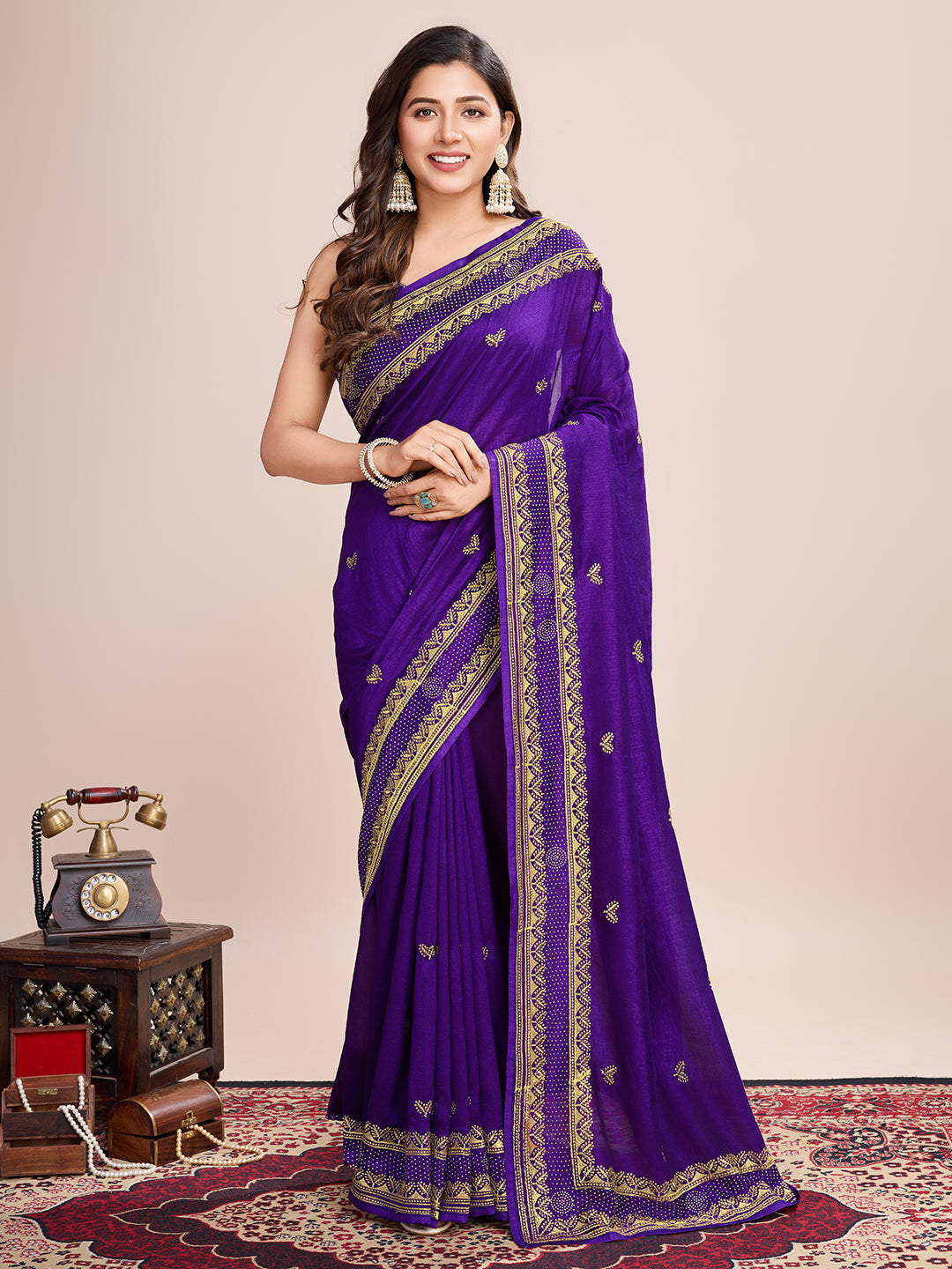 Designer Vichitra Silk Saree | Embroidery Work | Perfect Partywear