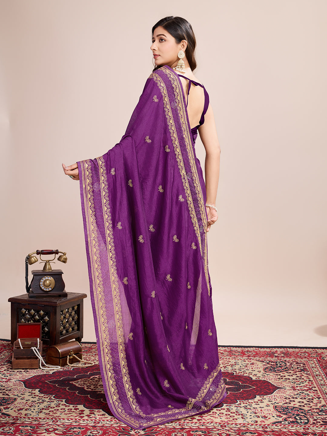 Designer Vichitra Silk Saree | Embroidery Work | Perfect Partywear