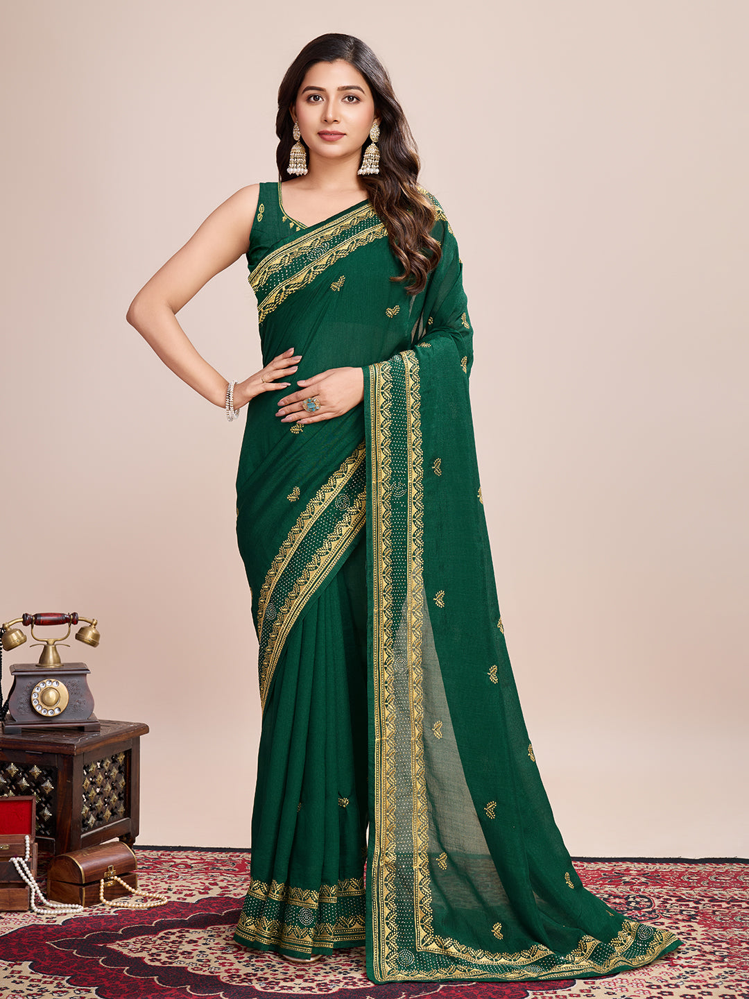 Designer Vichitra Silk Saree | Embroidery Work | Perfect Partywear