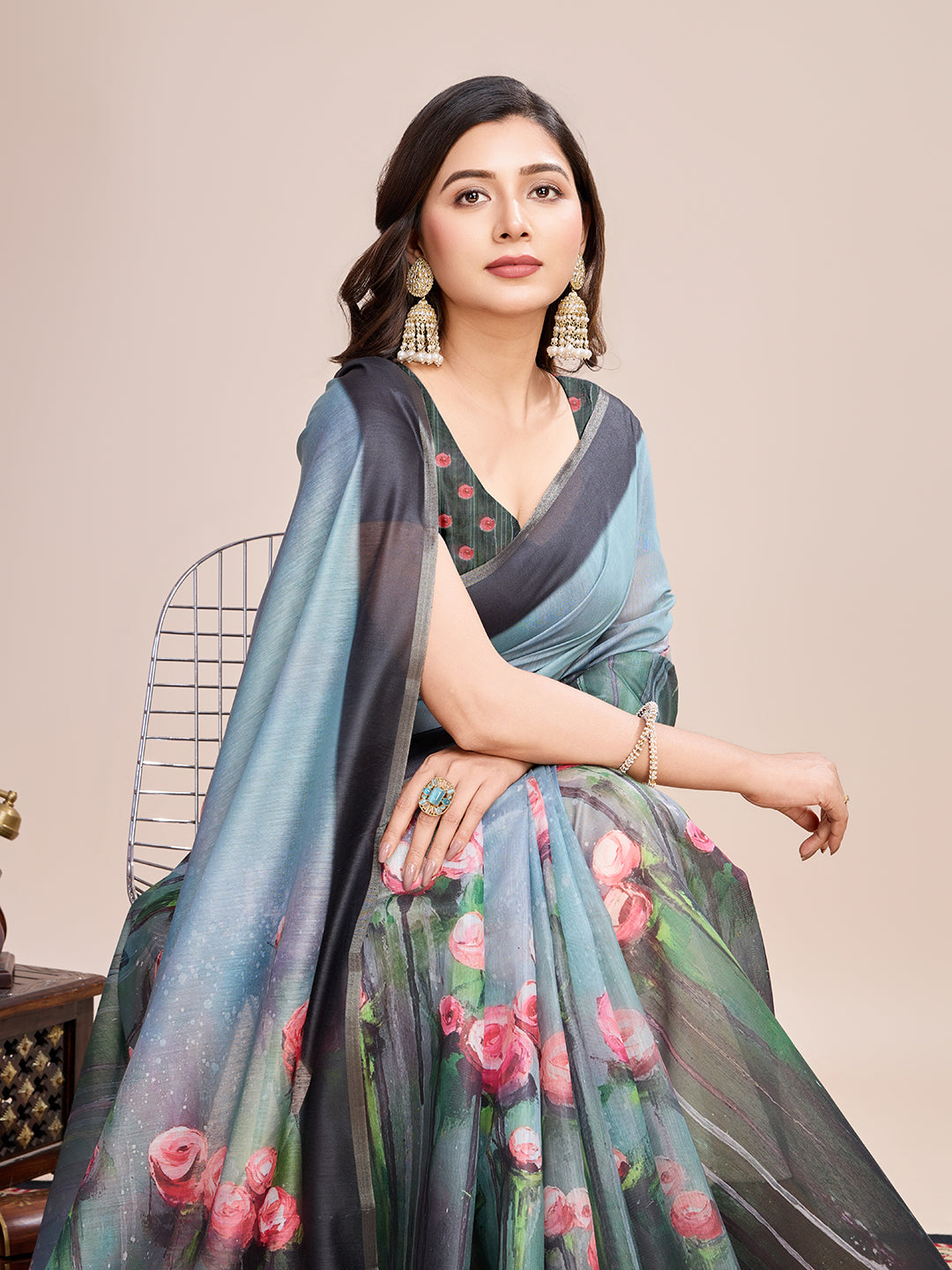 Elegant Linen Saree with Jari-Border | Digital Print for Special Events