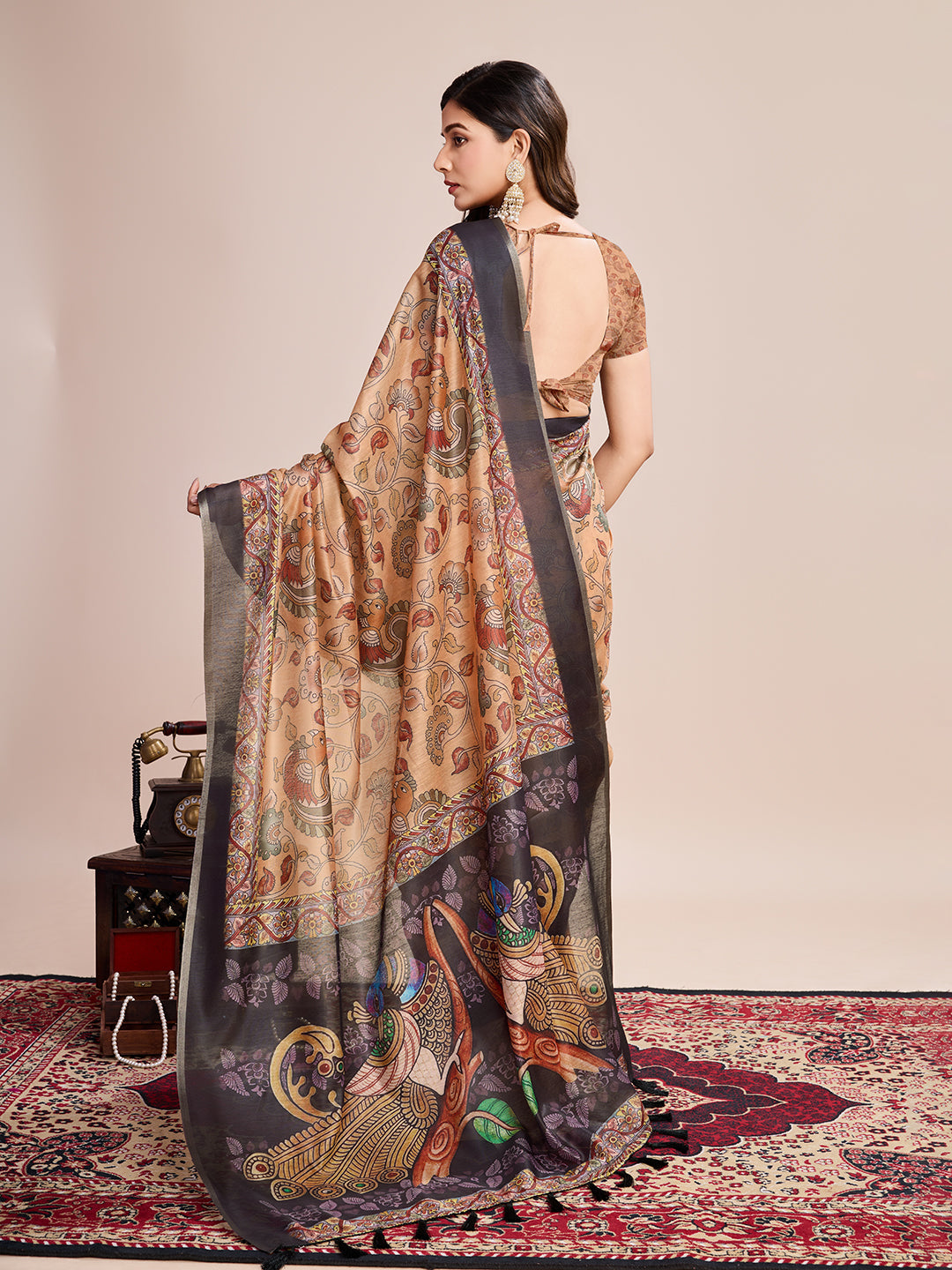 Linen Saree with Jari-Border | Digital Print for Special Events & Weddings