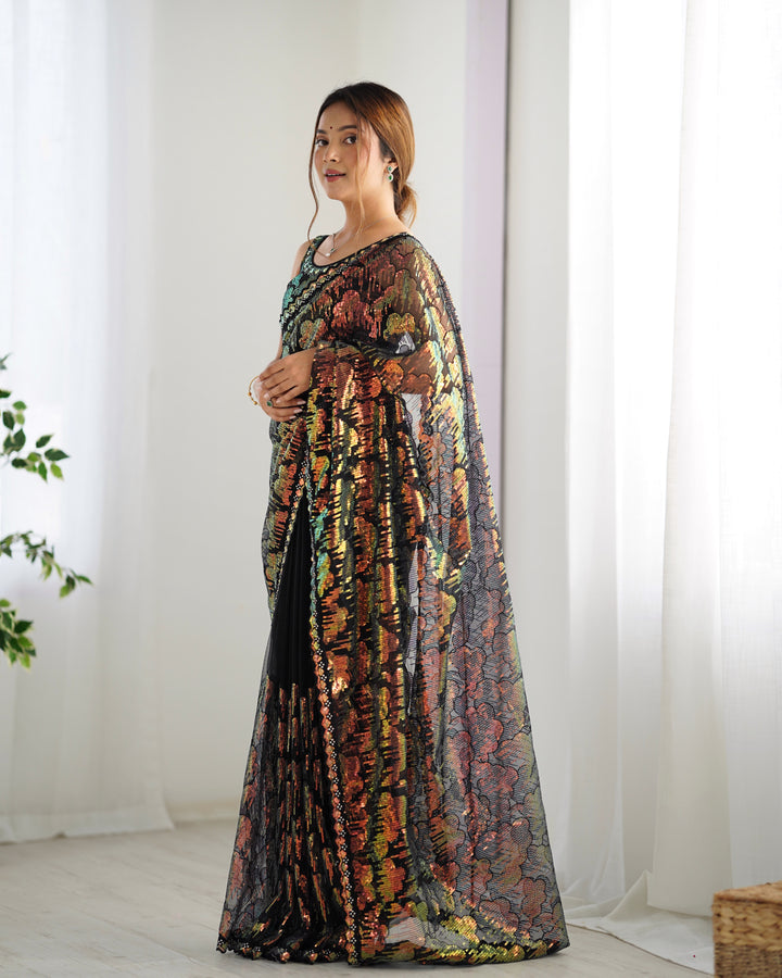 Stunning Mono Net Saree | Heavy Sequance Embroidery Work Work for Partywear