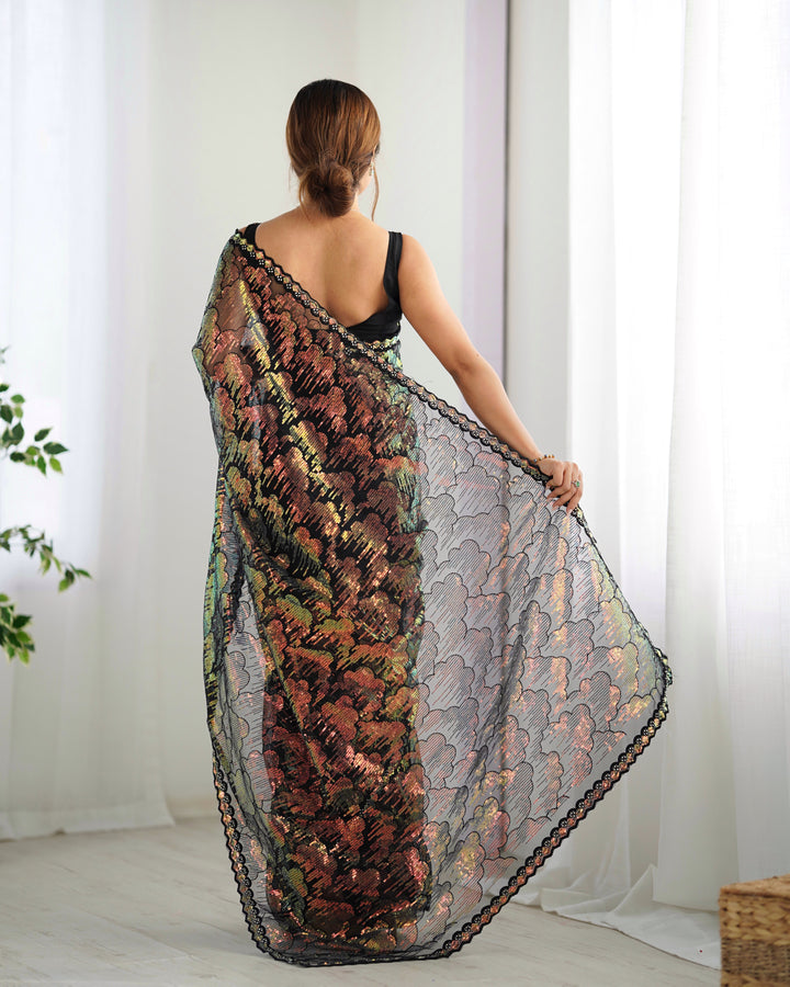 Stunning Mono Net Saree | Heavy Sequance Embroidery Work Work for Partywear