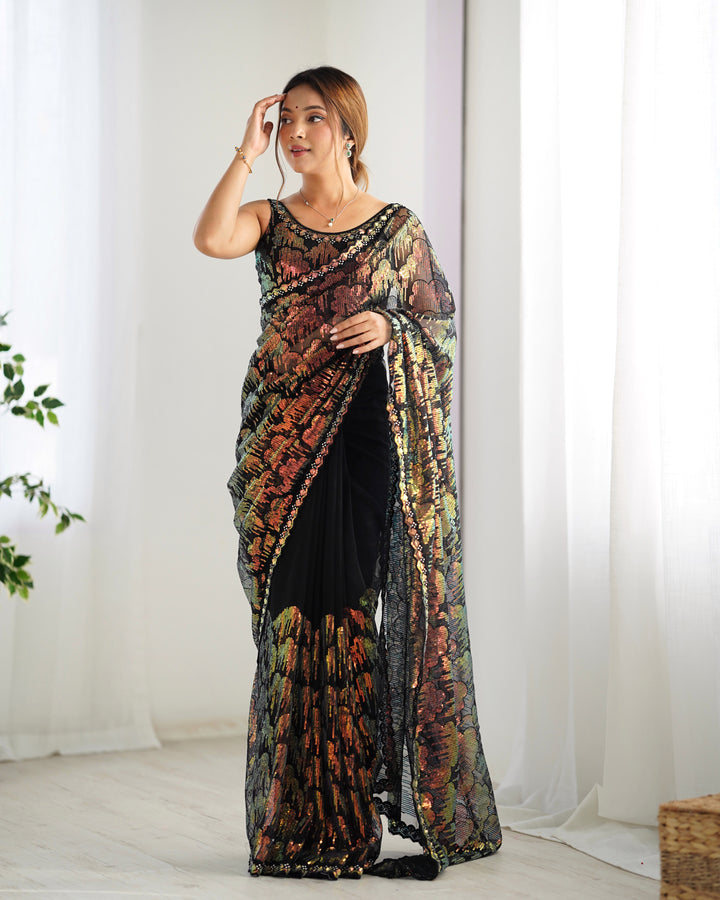 Stunning Mono Net Saree | Heavy Sequance Embroidery Work Work for Partywear