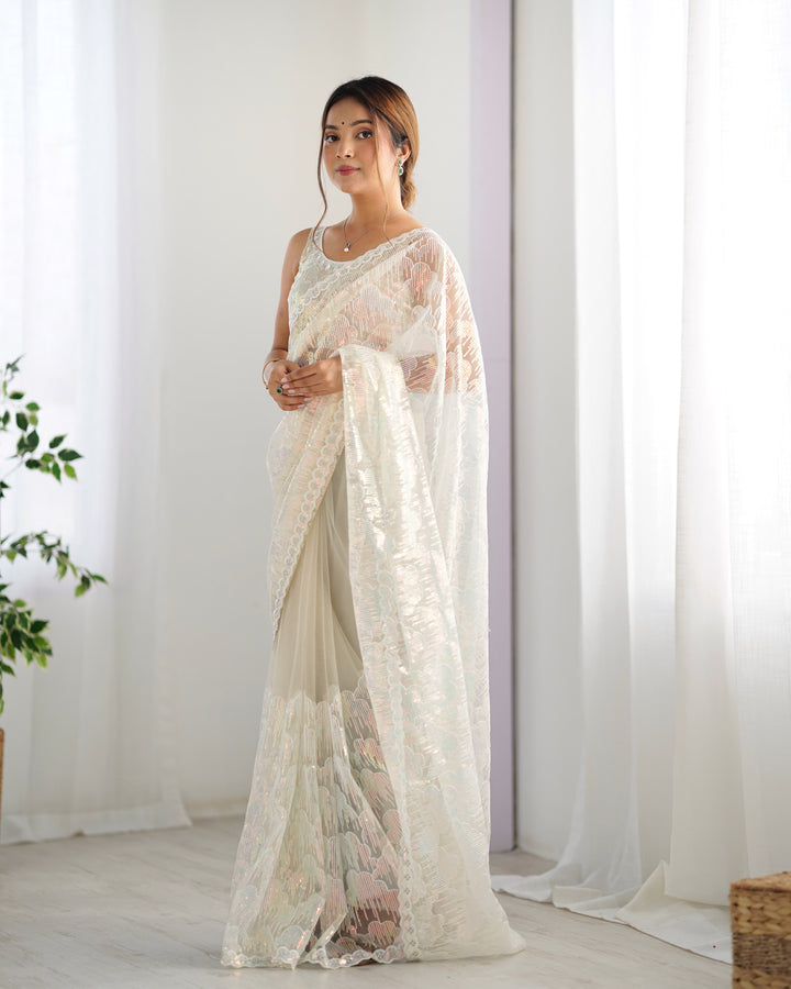 Stunning Mono Net Saree | Heavy Sequance Embroidery Work Work for Partywear