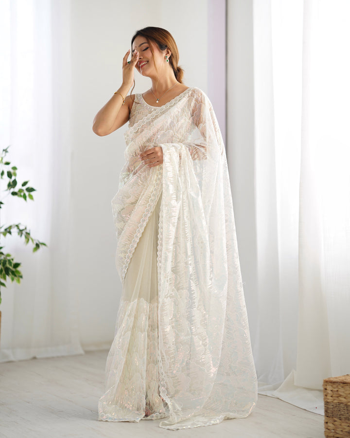 Stunning Mono Net Saree | Heavy Sequance Embroidery Work Work for Partywear