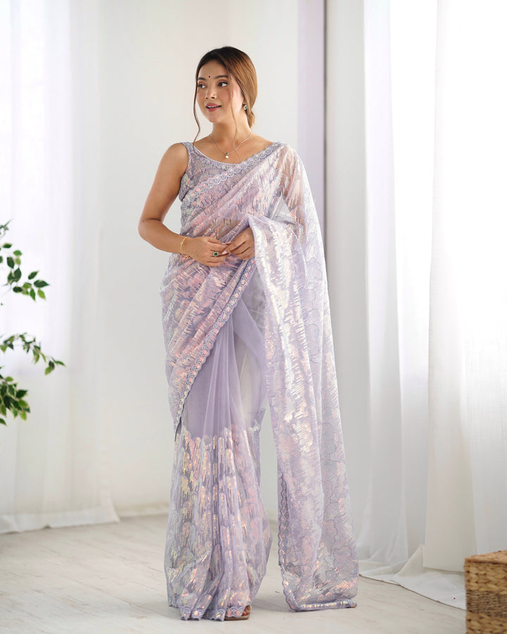 Stunning Mono Net Saree | Heavy Sequance Embroidery Work Work for Partywear