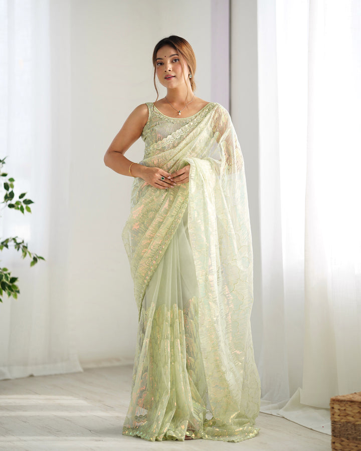 Stunning Mono Net Saree | Heavy Sequance Embroidery Work Work for Partywear