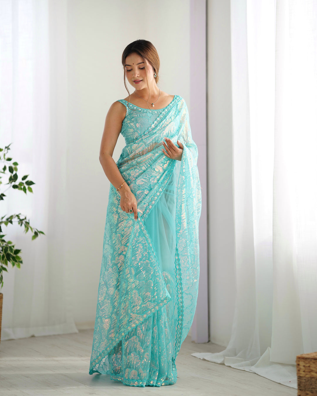 Stunning Mono Net Saree | Heavy Sequance Embroidery Work Work for Partywear