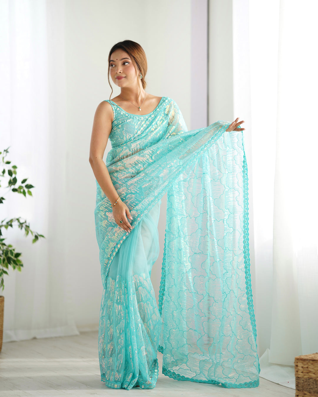 Stunning Mono Net Saree | Heavy Sequance Embroidery Work Work for Partywear