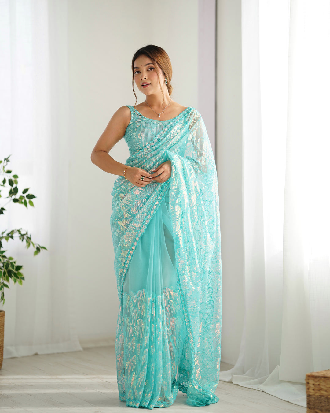 Stunning Mono Net Saree | Heavy Sequance Embroidery Work Work for Partywear