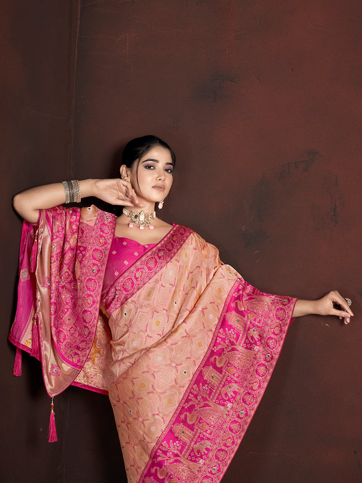 Stunning Banarasi Silk Saree | Weaving Jari, Multi Thread Work, Motif , Crystal Hand Work Work for Partywear