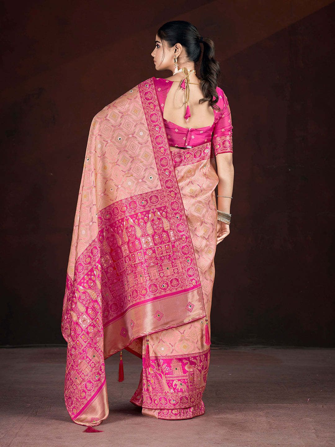 Stunning Banarasi Silk Saree | Weaving Jari, Multi Thread Work, Motif , Crystal Hand Work Work for Partywear