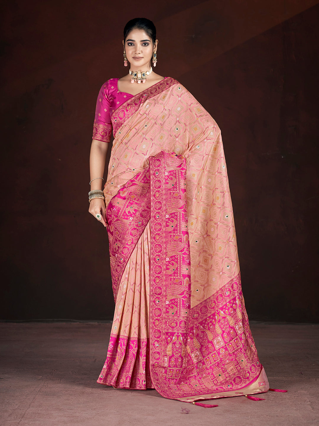 Stunning Banarasi Silk Saree | Weaving Jari, Multi Thread Work, Motif , Crystal Hand Work Work for Partywear