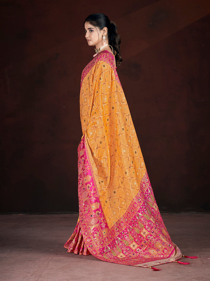 Stunning Banarasi Silk Saree | Weaving Jari, Multi Thread Work, Motif , Crystal Hand Work Work for Partywear