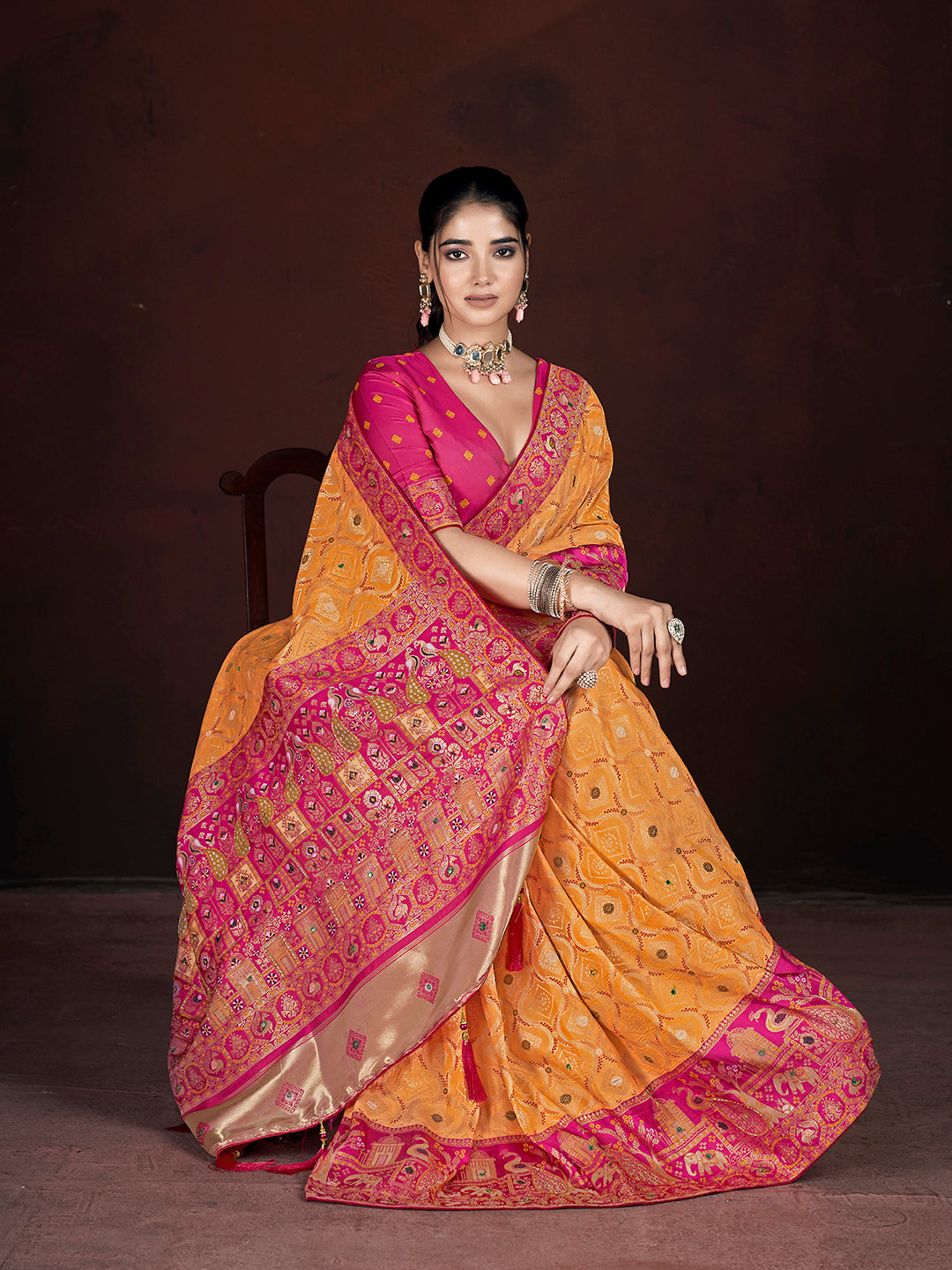 Stunning Banarasi Silk Saree | Weaving Jari, Multi Thread Work, Motif , Crystal Hand Work Work for Partywear