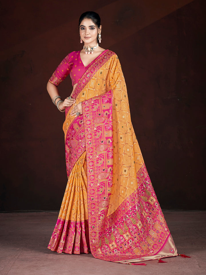 Stunning Banarasi Silk Saree | Weaving Jari, Multi Thread Work, Motif , Crystal Hand Work Work for Partywear