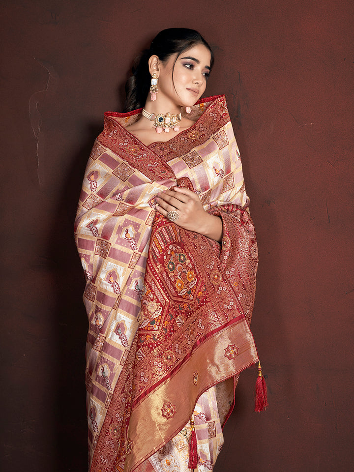 Designer Banarasi Silk Saree | Beautified with Weaving Jari, Multi Thread Work, Motif , Crystal Hand Work Work