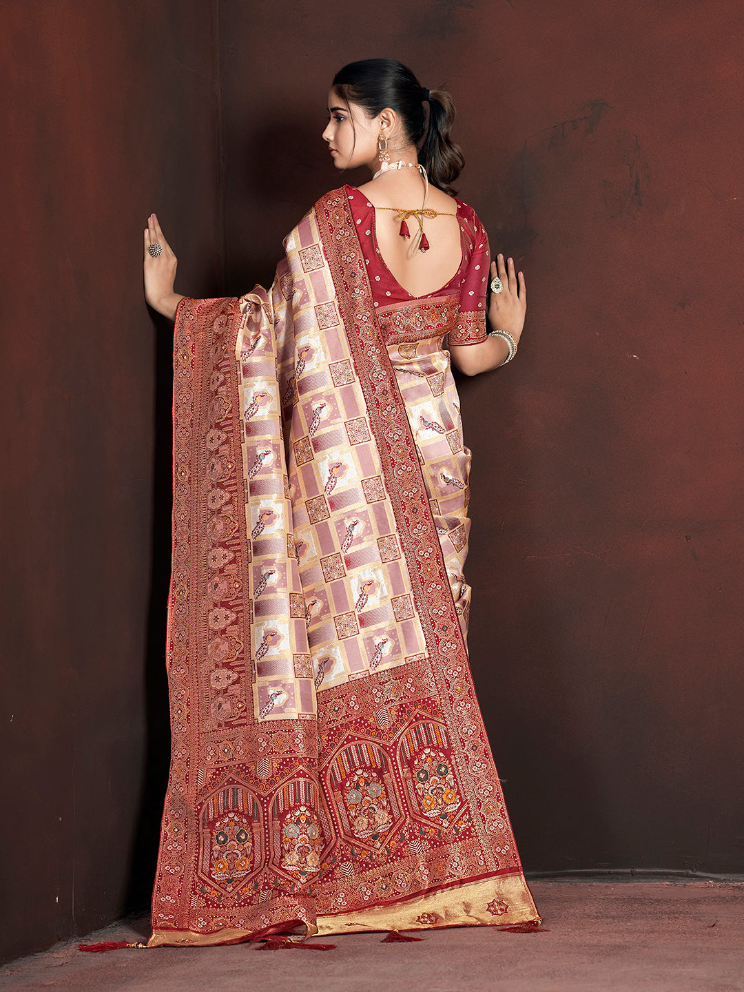 Designer Banarasi Silk Saree | Beautified with Weaving Jari, Multi Thread Work, Motif , Crystal Hand Work Work