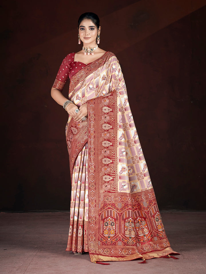 Designer Banarasi Silk Saree | Beautified with Weaving Jari, Multi Thread Work, Motif , Crystal Hand Work Work