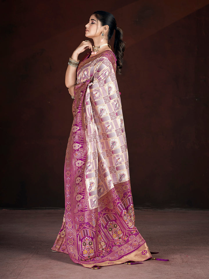 Designer Banarasi Silk Saree | Beautified with Weaving Jari, Multi Thread Work, Motif , Crystal Hand Work Work