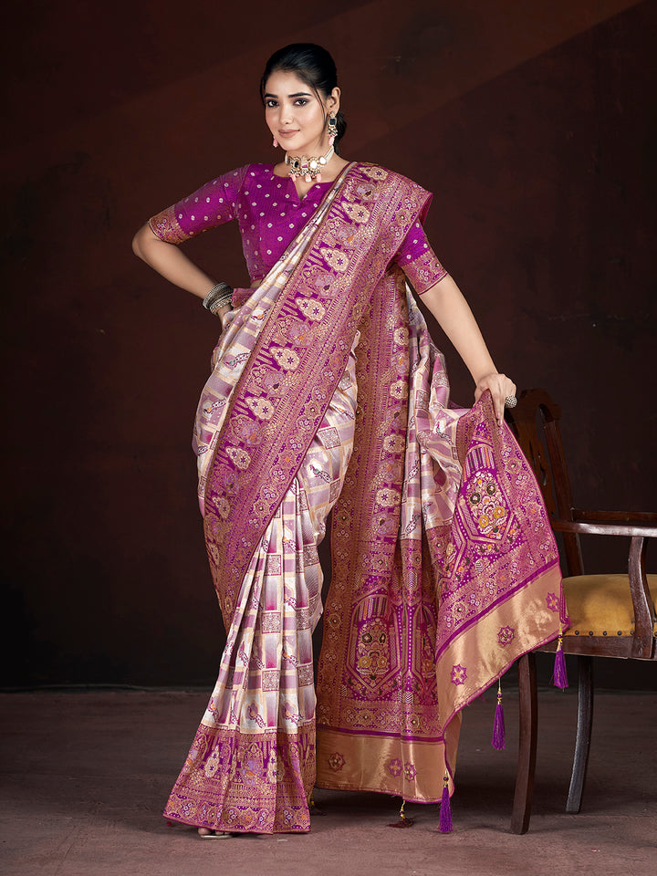 Designer Banarasi Silk Saree | Beautified with Weaving Jari, Multi Thread Work, Motif , Crystal Hand Work Work