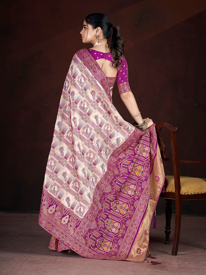 Designer Banarasi Silk Saree | Beautified with Weaving Jari, Multi Thread Work, Motif , Crystal Hand Work Work