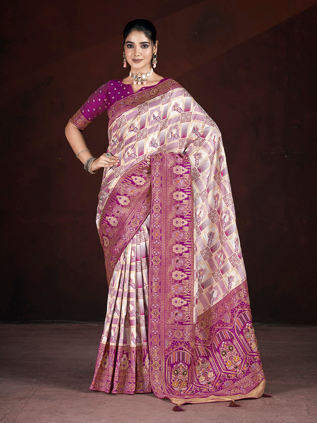 Designer Banarasi Silk Saree | Beautified with Weaving Jari, Multi Thread Work, Motif , Crystal Hand Work Work