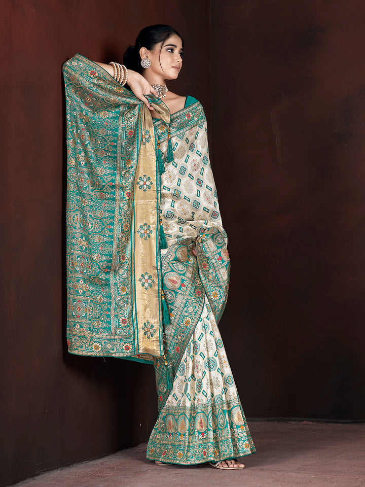 Elegant Rama Banarasi Saree | Multi Thread & Motif Work for Festive Occasions