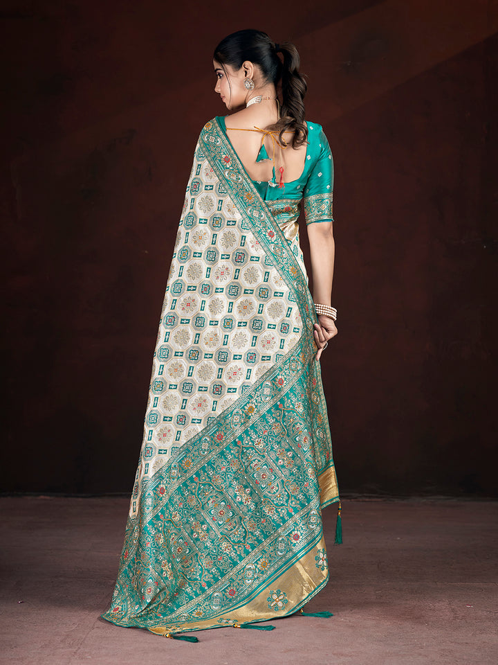 Elegant Rama Banarasi Saree | Multi Thread & Motif Work for Festive Occasions