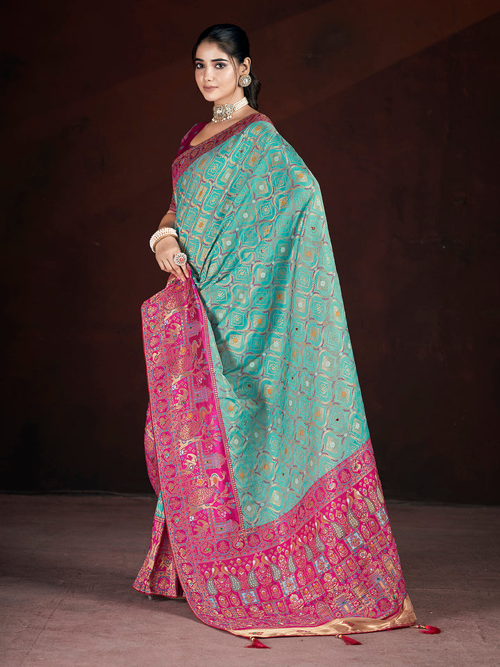 Stunning Banarasi Silk Saree | Weaving Jari, Multi Thread Work, Motif , Crystal Hand Work Work for Partywear