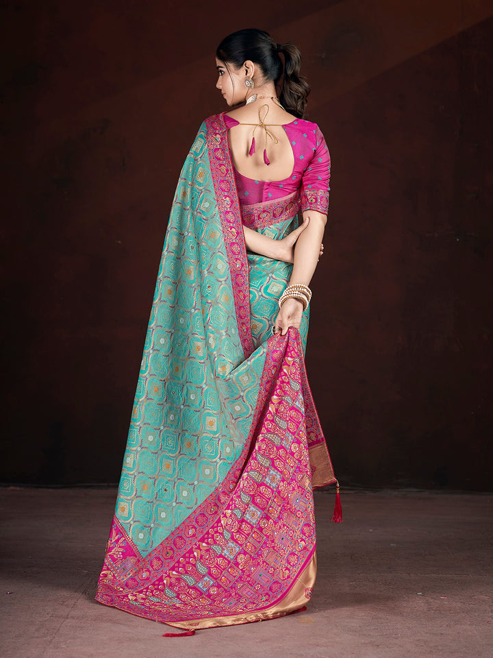 Stunning Banarasi Silk Saree | Weaving Jari, Multi Thread Work, Motif , Crystal Hand Work Work for Partywear