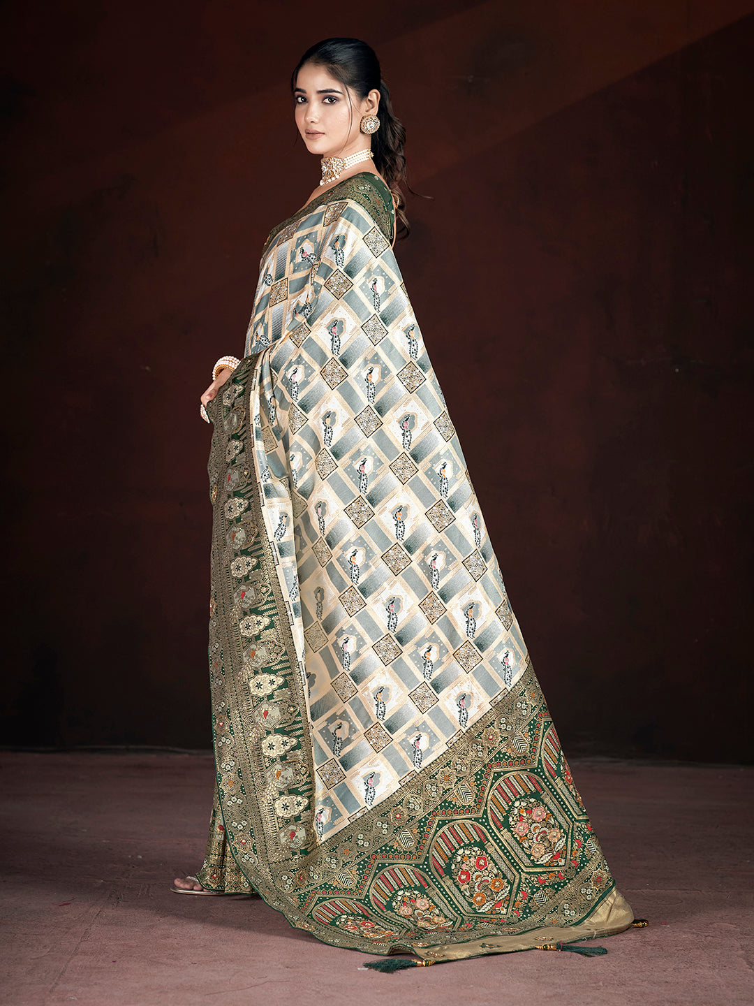 Designer Banarasi Silk Saree | Beautified with Weaving Jari, Multi Thread Work, Motif , Crystal Hand Work Work