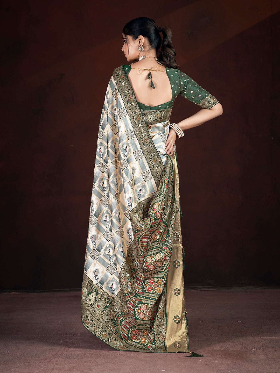 Designer Banarasi Silk Saree | Beautified with Weaving Jari, Multi Thread Work, Motif , Crystal Hand Work Work