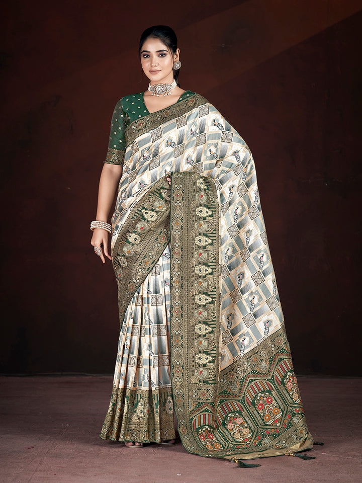 Designer Banarasi Silk Saree | Beautified with Weaving Jari, Multi Thread Work, Motif , Crystal Hand Work Work