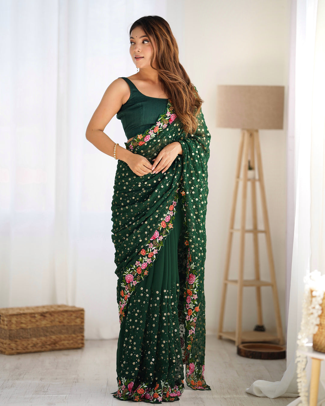 Exclusive Georgette Saree | Intricate  Multy Thread, Sequance Embroidery Work Embellishment