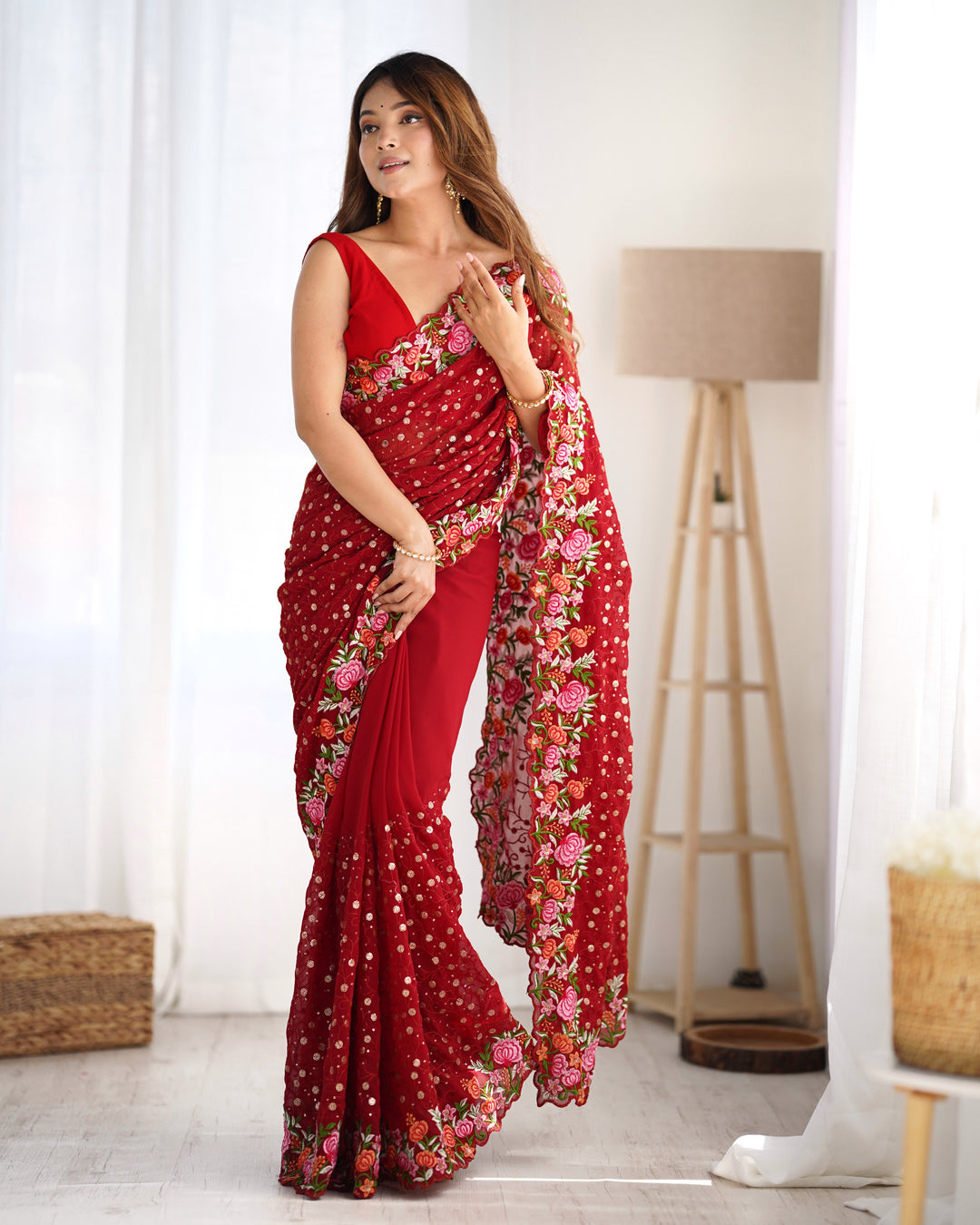 Exclusive Georgette Saree | Intricate  Multy Thread, Sequance Embroidery Work Embellishment