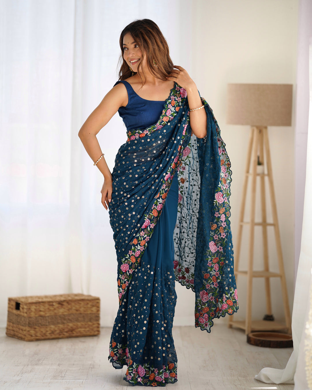 Exclusive Georgette Saree | Intricate  Multy Thread, Sequance Embroidery Work Embellishment