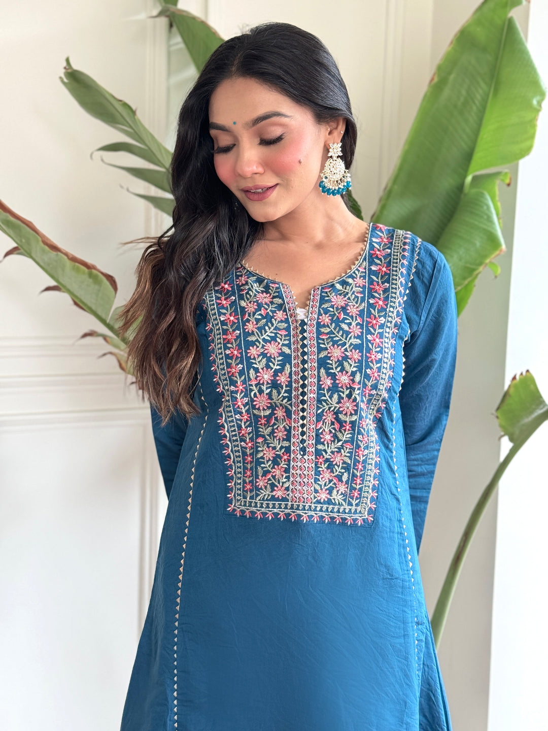 Elegant Blue Suit | Chanderi Viscose top bottom with Net dupatta