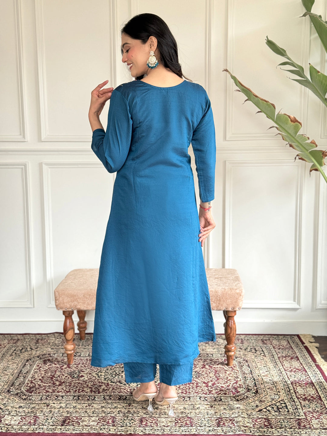 Elegant Blue Suit | Chanderi Viscose top bottom with Net dupatta