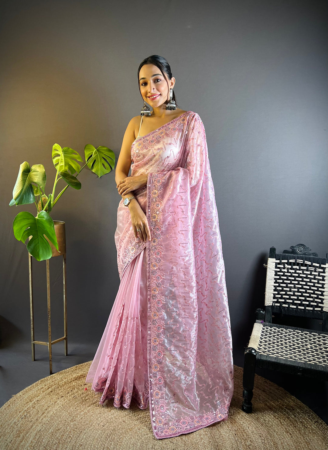 Elegant Twill-Net Saree with Thread & Sequin Embroidery | Wedding & Festive