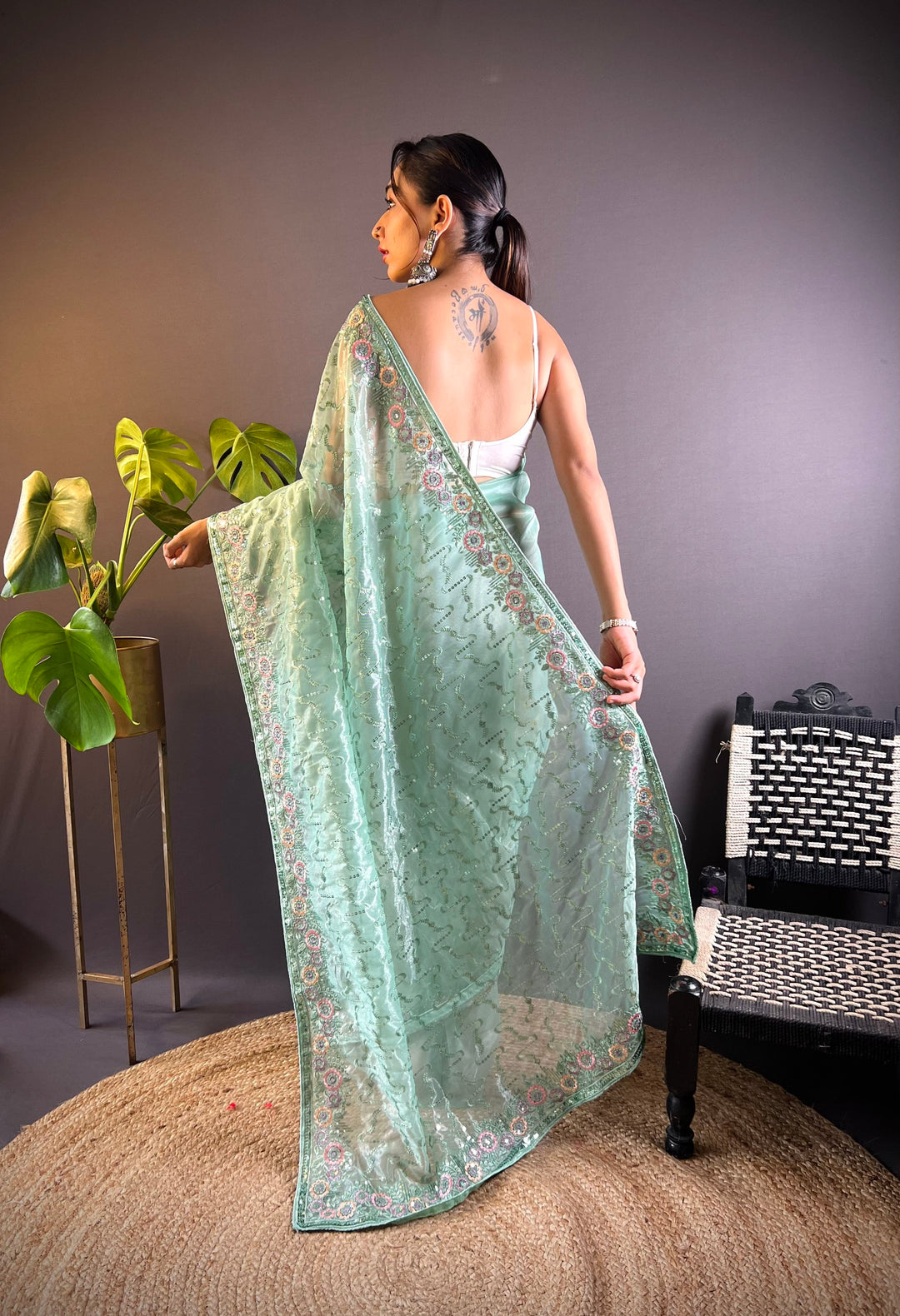 Elegant Twill-Net Saree with Thread & Sequin Embroidery | Wedding & Festive