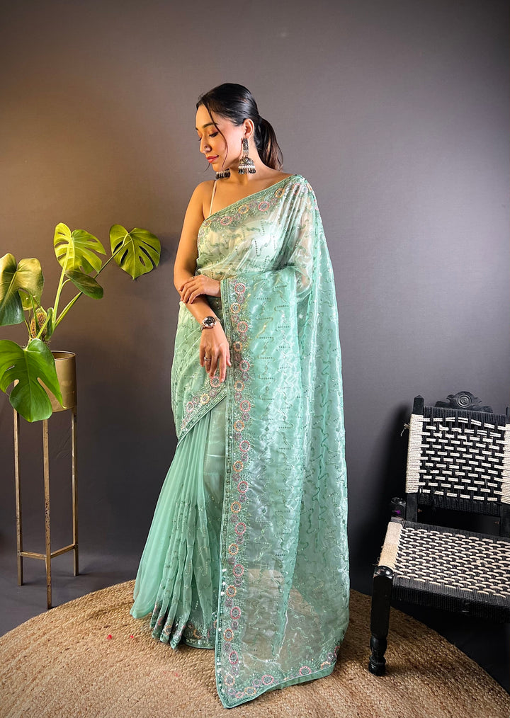 Elegant Twill-Net Saree with Thread & Sequin Embroidery | Wedding & Festive